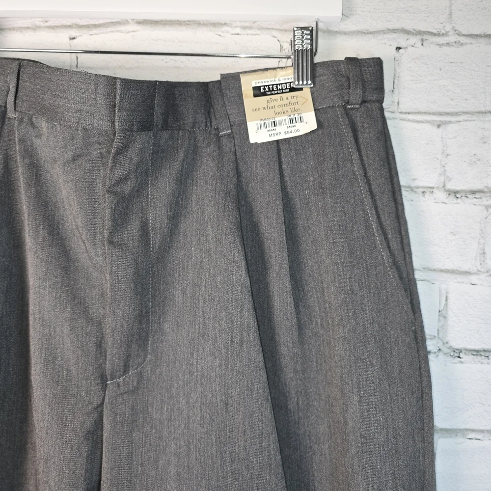 PRESSWICK & MOORE EXTENDER MENS CASUAL DRESS PANT CHARCOL GRAY NWT 38X30